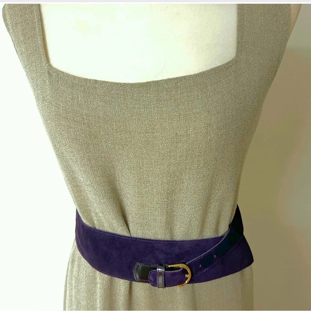 🎁 Vintage Leather Belt 1983 French | Deep Purple Suede | Asymmetrical Detail New - Picture 4 of 16